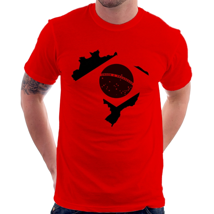Camiseta Bandeira Brasil Mapa - Vermelha