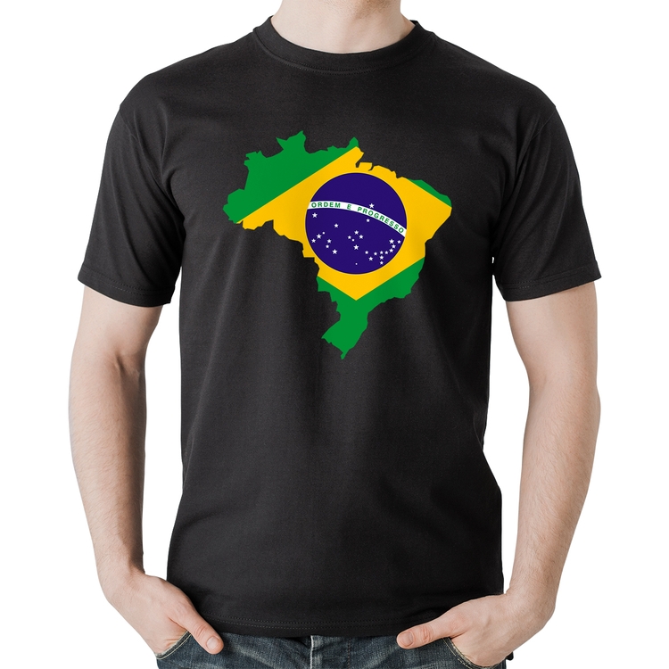 Camiseta Algodão Bandeira Brasil Mapa