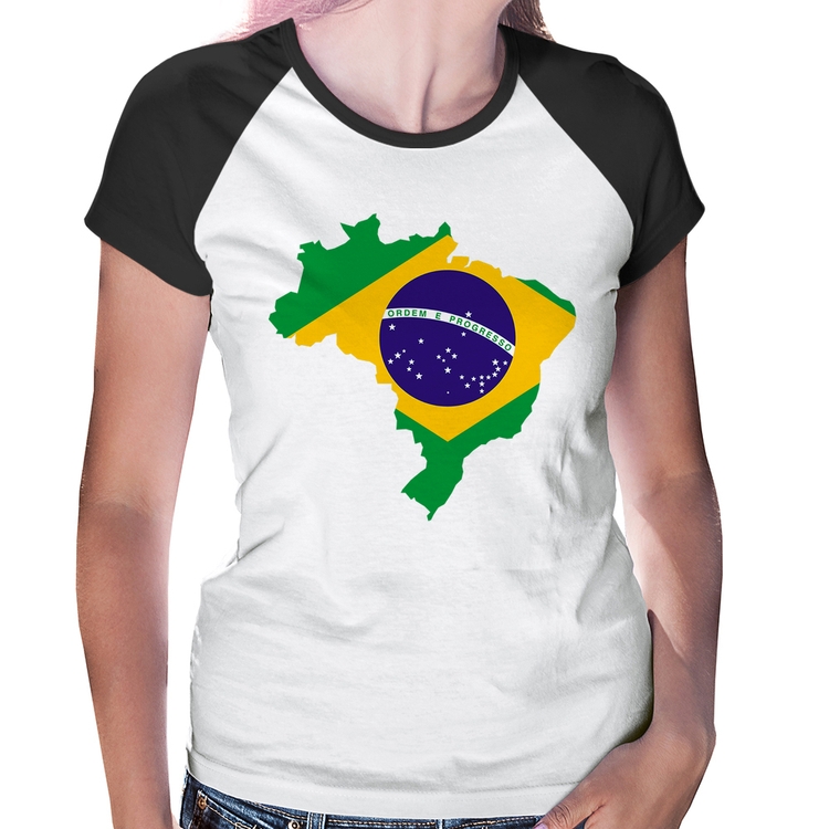 Baby Look Raglan Bandeira Brasil Mapa