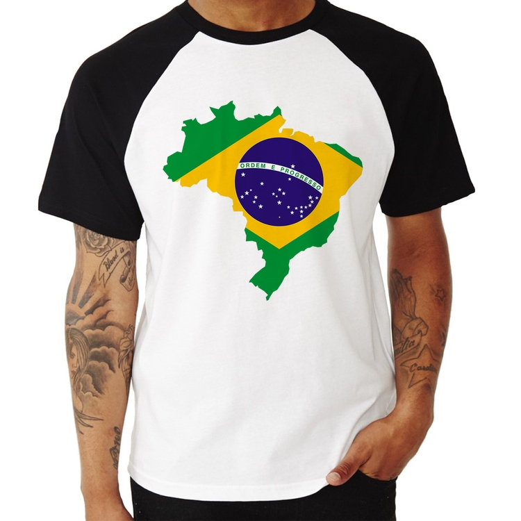 Camiseta Raglan Bandeira Brasil Mapa
