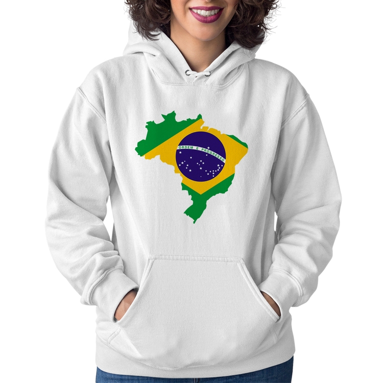 Moletom Feminino Bandeira Brasil Mapa - Branco