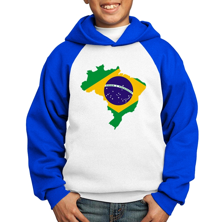 Moletom Infantil Bandeira Brasil Mapa - Branco/Azul