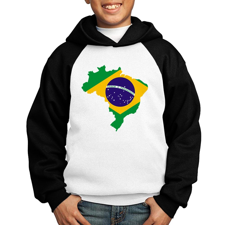 Moletom Infantil Bandeira Brasil Mapa - Branco/Preto