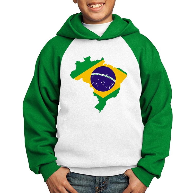 Moletom Infantil Bandeira Brasil Mapa - Branco/Verde