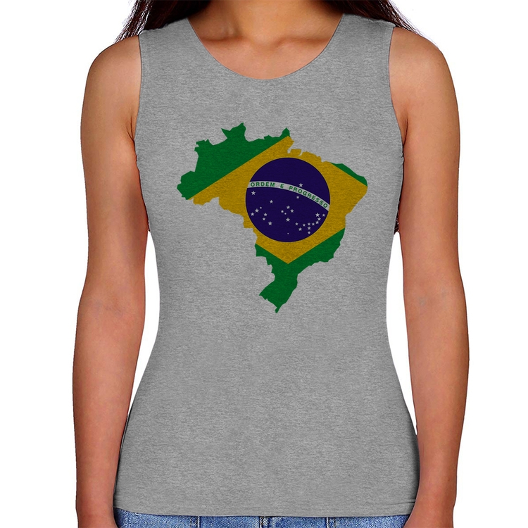 Regata Feminina Bandeira Brasil Mapa - Cinza