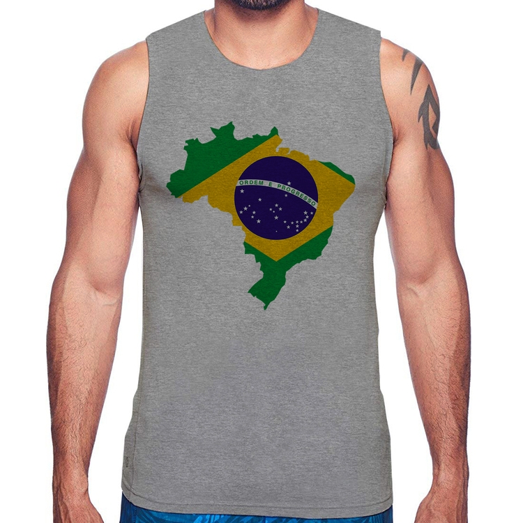 Regata Bandeira Brasil Mapa - Cinza