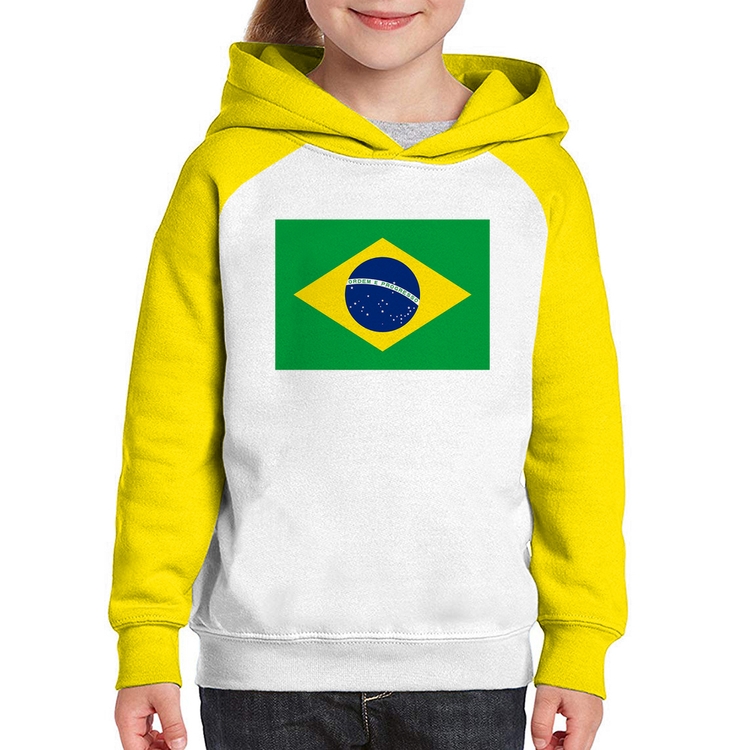 Moletom Infantil Bandeira Brasil - Branco/Amarelo