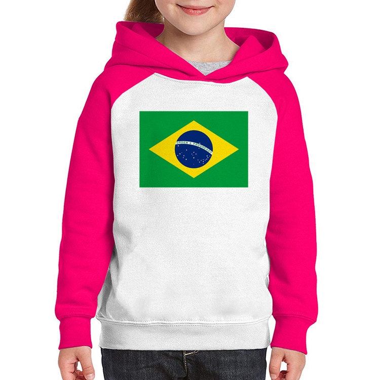 Moletom Infantil Bandeira Brasil - Branco/Rosa