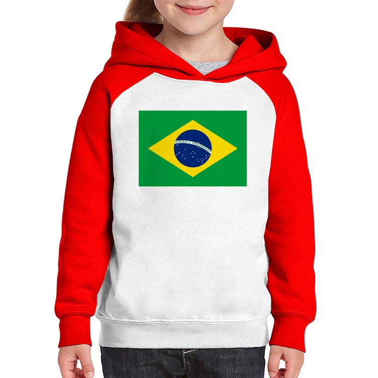 Moletom Infantil Bandeira Brasil - Branco/Vermelho