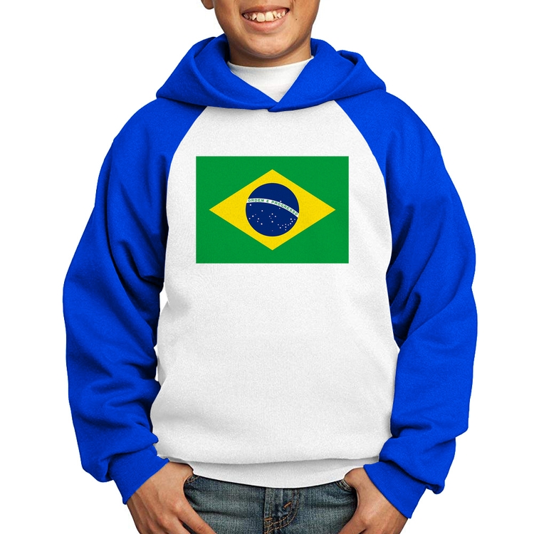 Moletom Infantil Bandeira Brasil - Branco/Azul