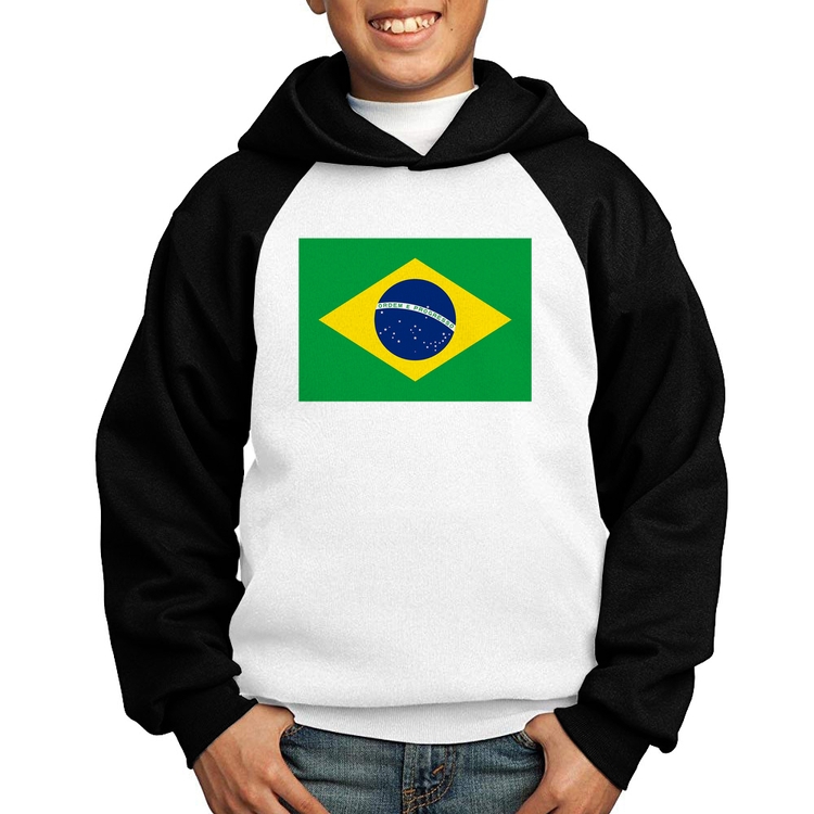 Moletom Infantil Bandeira Brasil - Branco/Preto