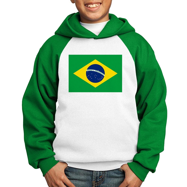 Moletom Infantil Bandeira Brasil - Branco/Verde