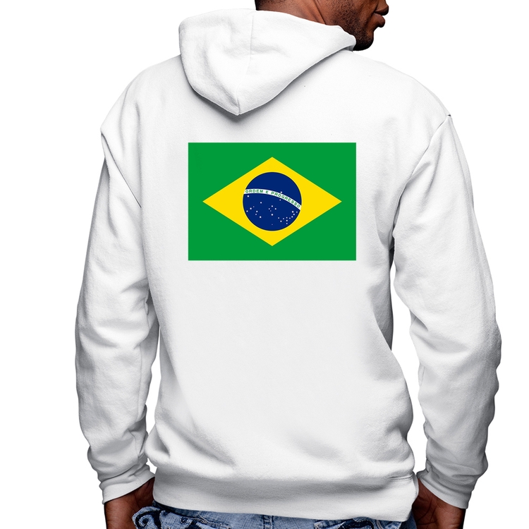 Blusa Moletom Bandeira Brasil Masculina com Capuz e Zíper - Branca