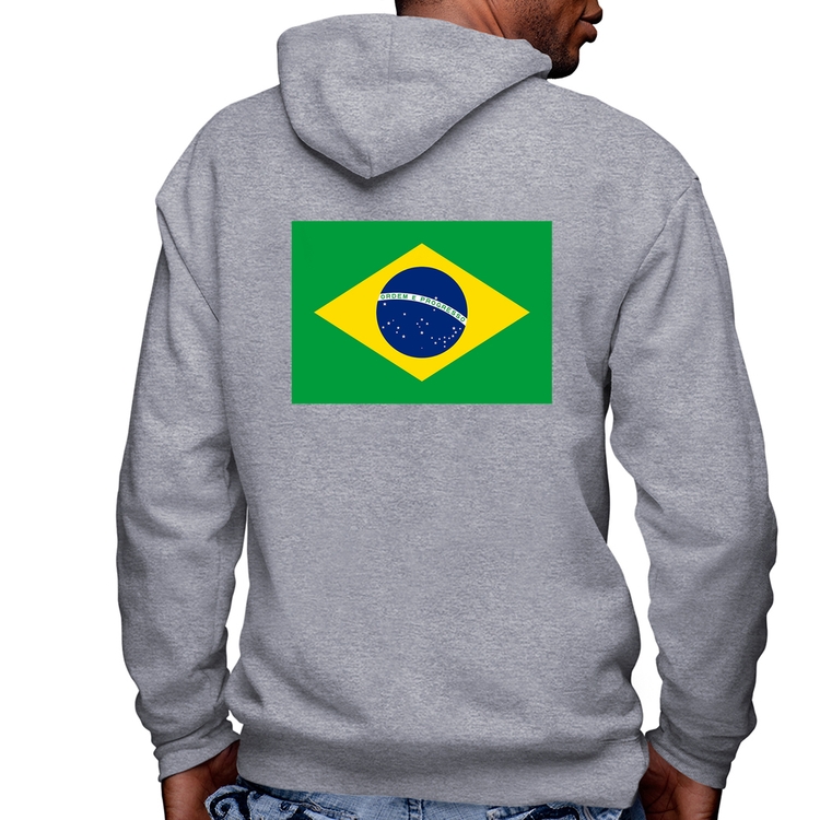 Blusa Moletom Bandeira Brasil Masculina com Capuz e Zíper - Mescla