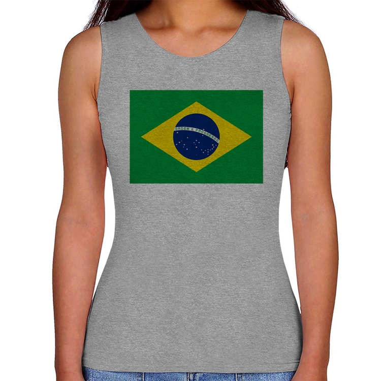 Regata Feminina Bandeira Brasil - Cinza