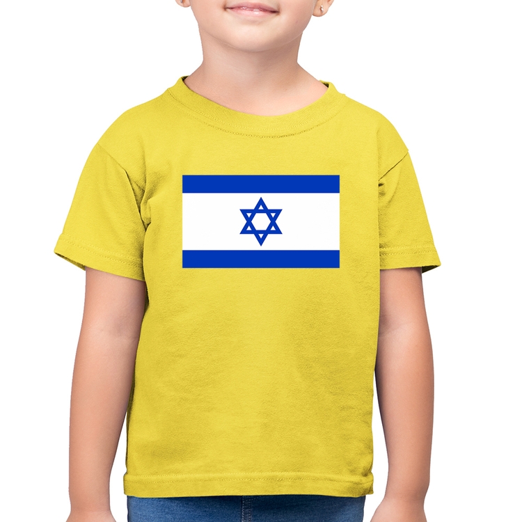 Camiseta Algodão Infantil Bandeira Israel - Amarelo Canário