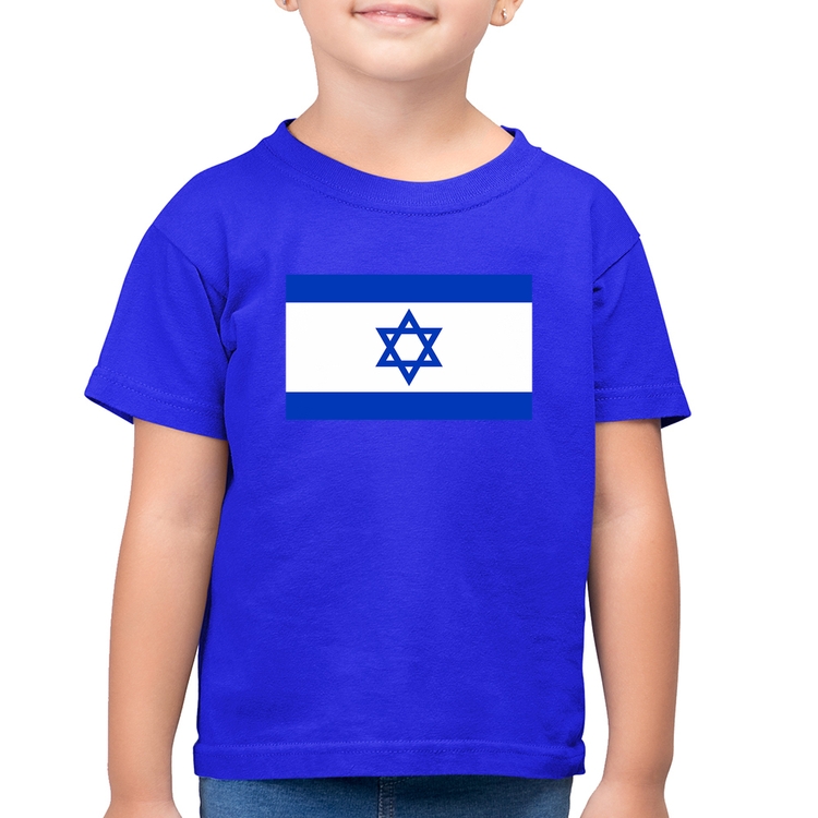 Camiseta Algodão Infantil Bandeira Israel - Azul Royal