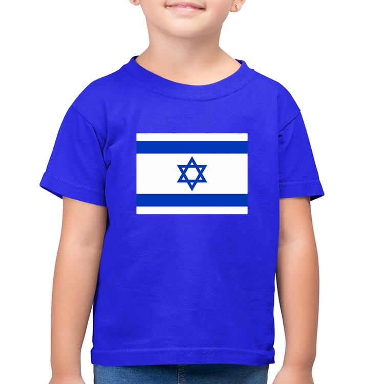 Camiseta Algodão Infantil Bandeira Israel - Azul Royal