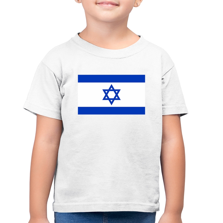 Camiseta Algodão Infantil Bandeira Israel - Branca