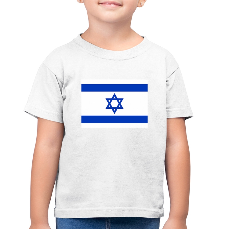 Camiseta Algodão Infantil Bandeira Israel - Branca