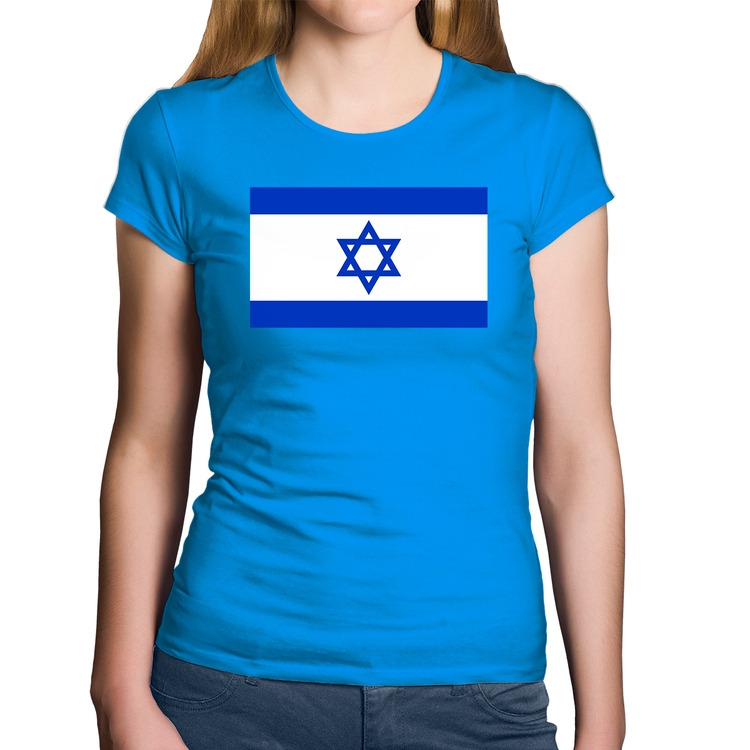 Baby Look Algodão Bandeira Israel - Azul