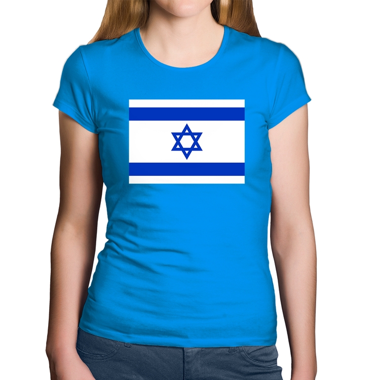 Baby Look Algodão Bandeira Israel - Azul