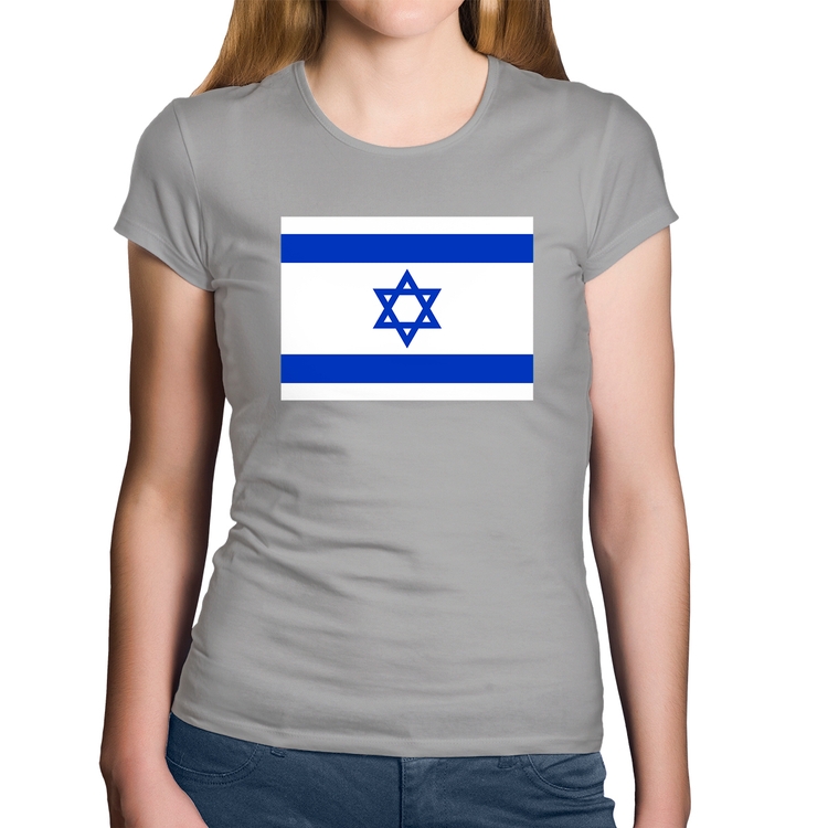Baby Look Algodão Bandeira Israel - Cinza