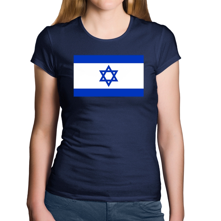 Baby Look Algodão Bandeira Israel - Marinho