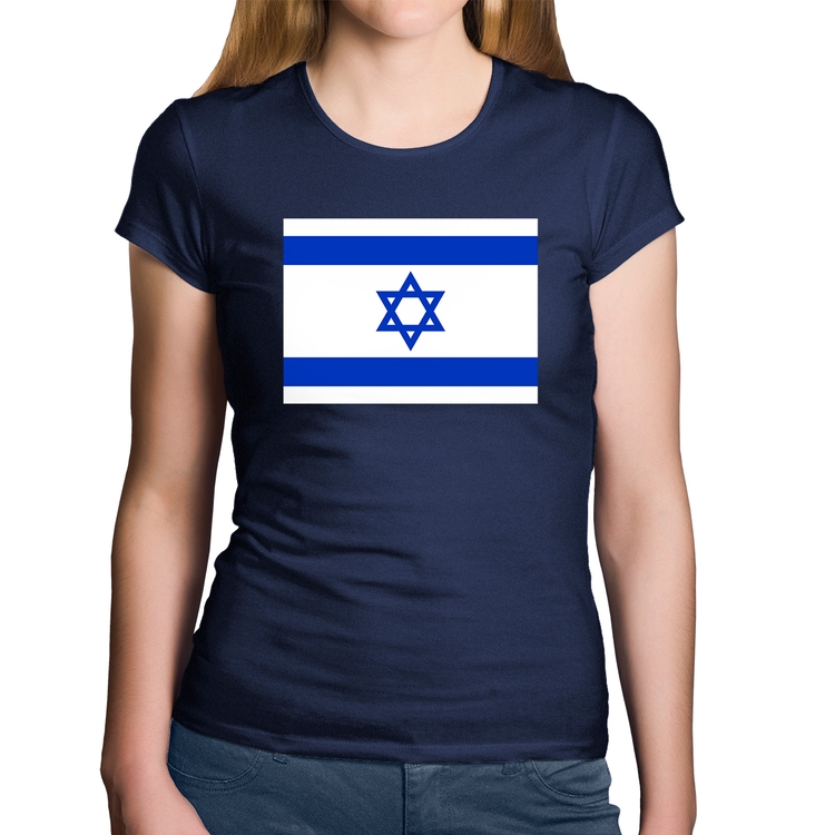 Baby Look Algodão Bandeira Israel - Marinho