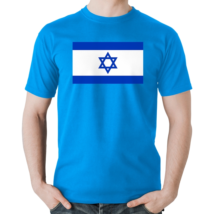Camiseta Algodão Bandeira Israel - Azul