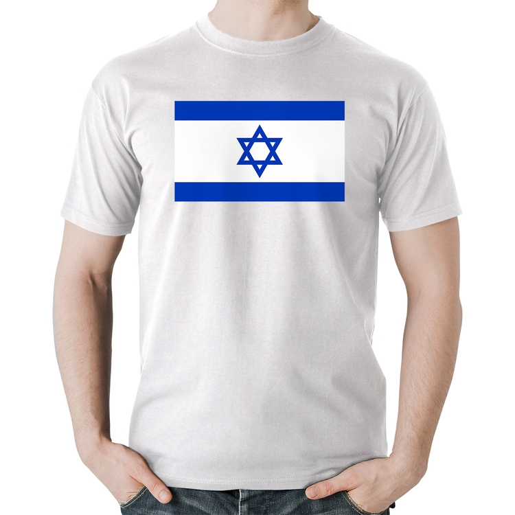 Camiseta Algodão Bandeira Israel - Branca