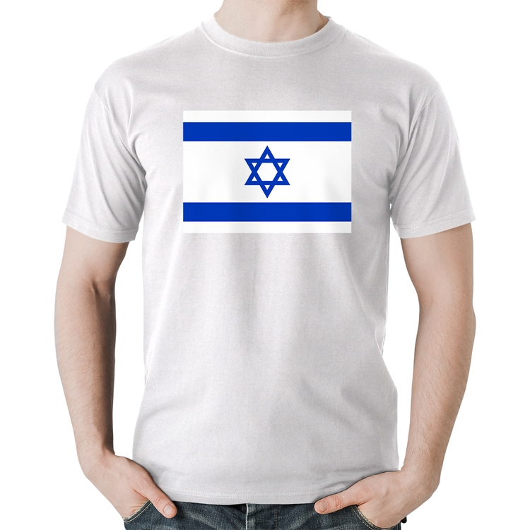 Camiseta Algodão Bandeira Israel - Branca