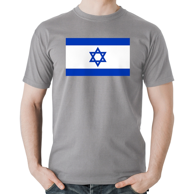 Camiseta Algodão Bandeira Israel - Cinza