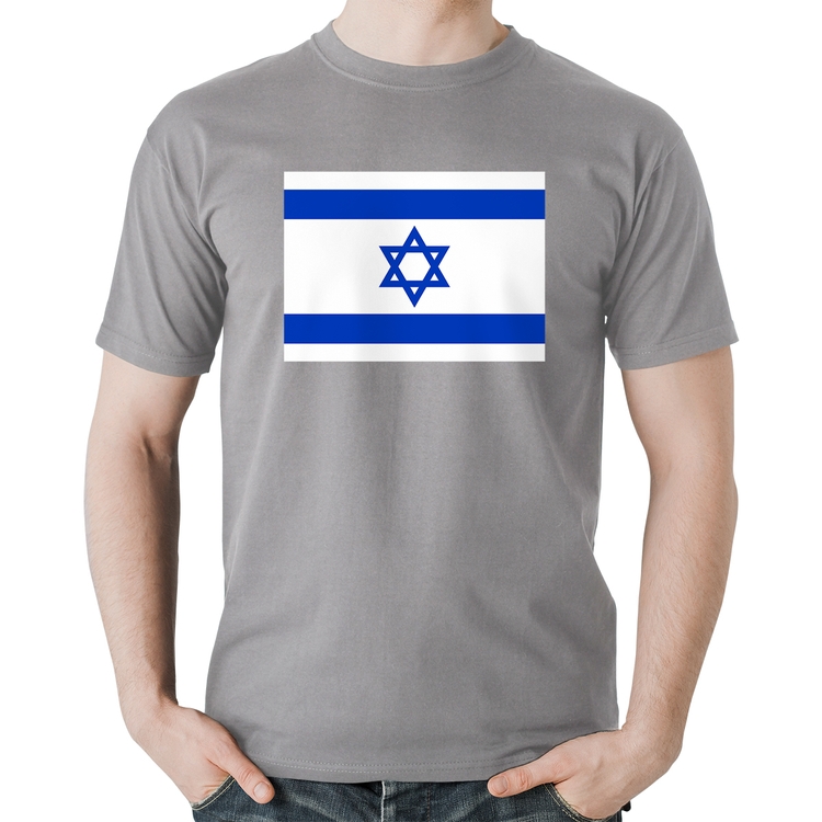 Camiseta Algodão Bandeira Israel - Cinza