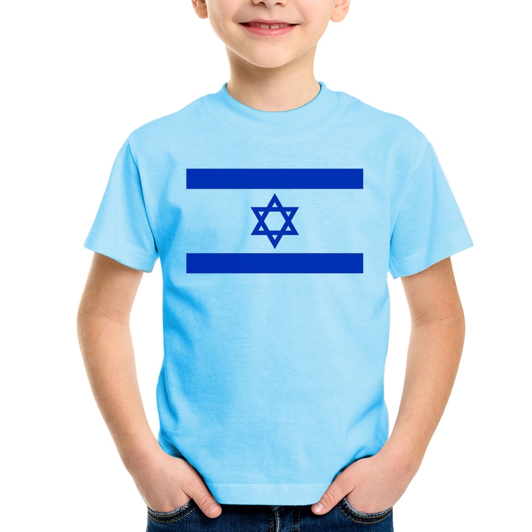 Camiseta Infantil Bandeira Israel - Azul Bebê