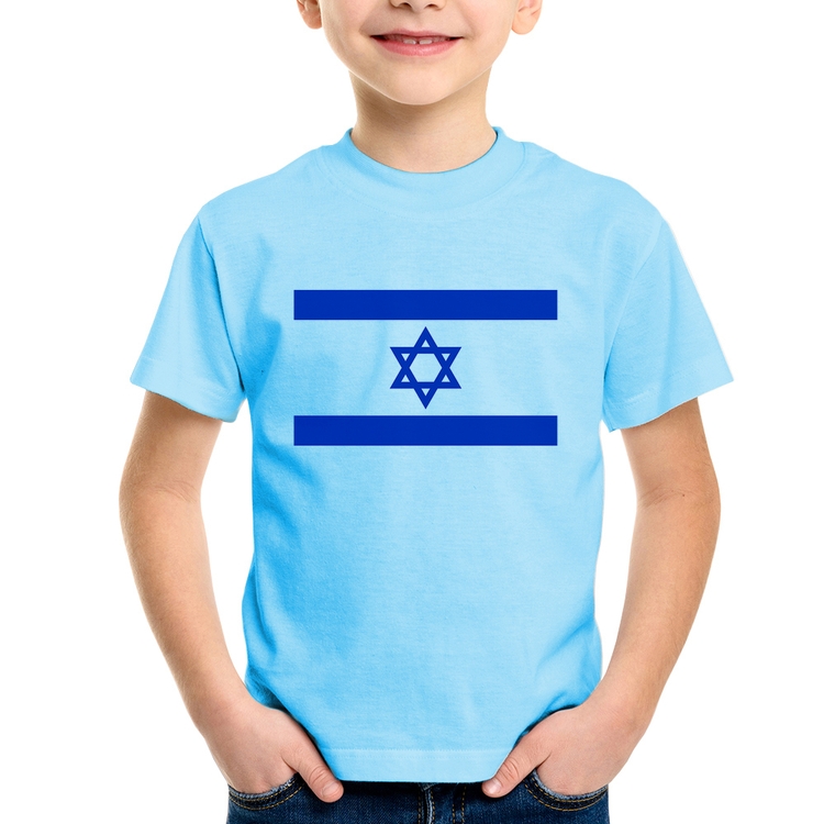 Camiseta Infantil Bandeira Israel - Azul Bebê