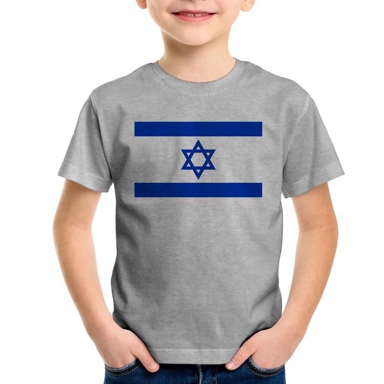 Camiseta Infantil Bandeira Israel - Cinza