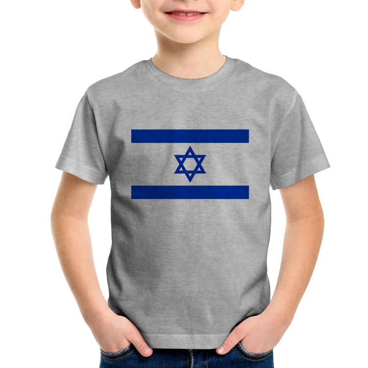 Camiseta Infantil Bandeira Israel - Cinza