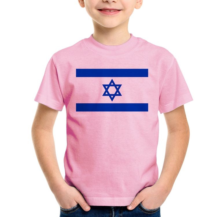 Camiseta Infantil Bandeira Israel - Rosa Bebê