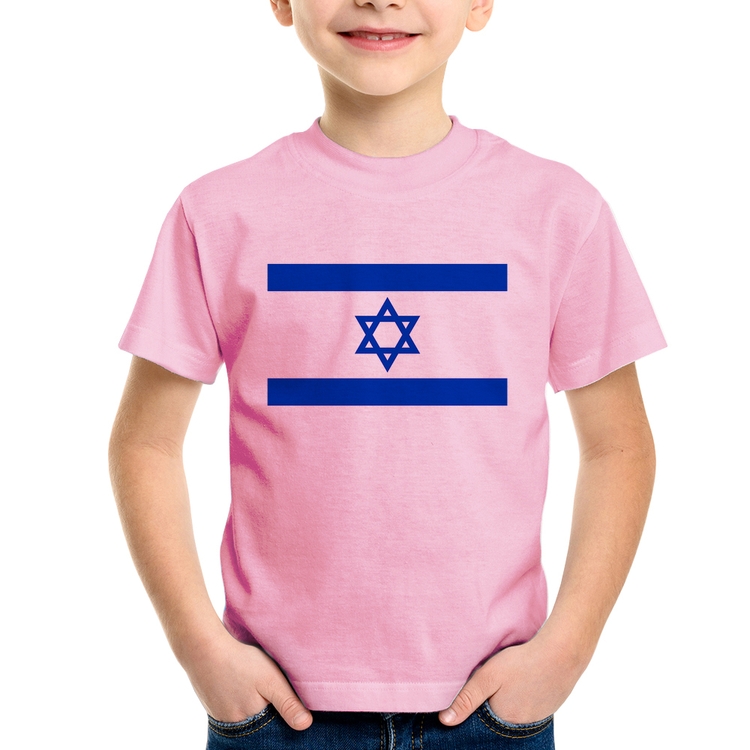 Camiseta Infantil Bandeira Israel - Rosa Bebê