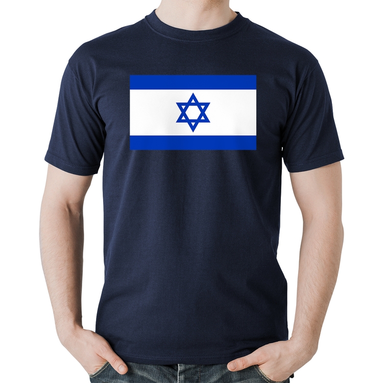 Camiseta Algodão Bandeira Israel - Marinho