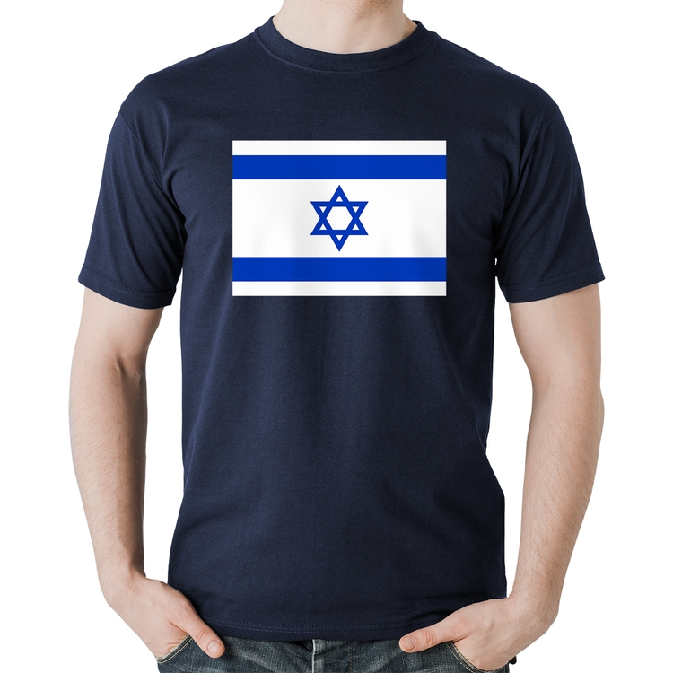 Camiseta Algodão Bandeira Israel - Marinho