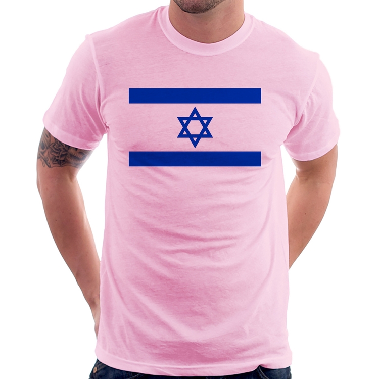 Camiseta Bandeira Israel - Rosa Bebê