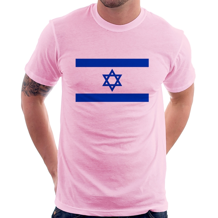 Camiseta Bandeira Israel - Rosa Bebê