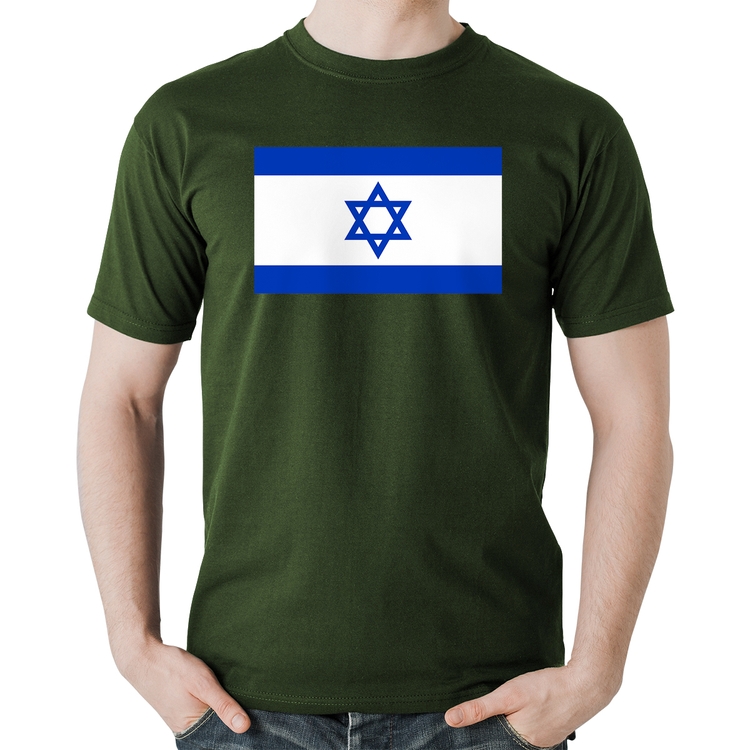 Camiseta Algodão Bandeira Israel - Musgo