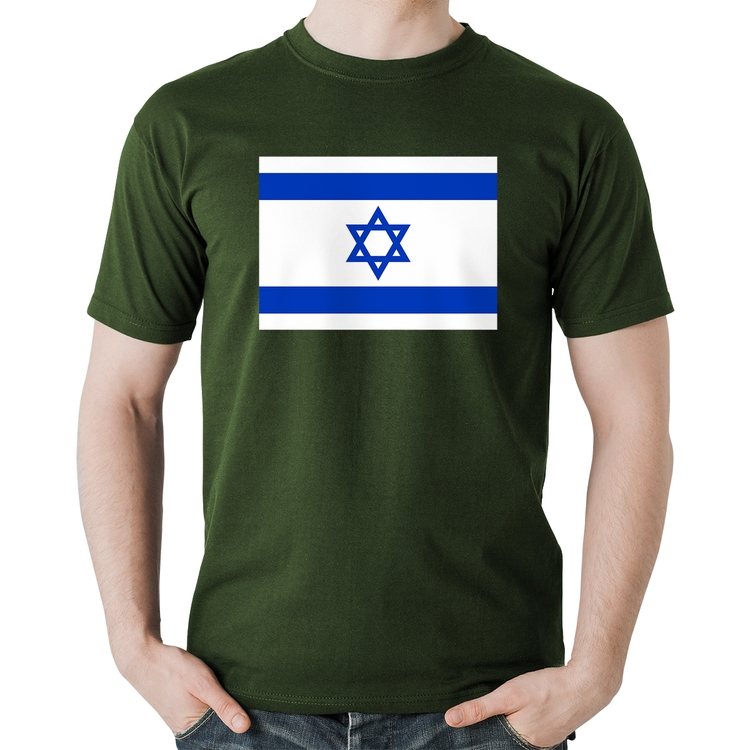 Camiseta Algodão Bandeira Israel - Musgo