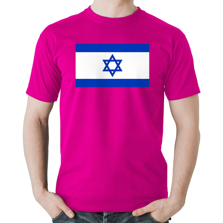 Camiseta Algodão Bandeira Israel - Rosa