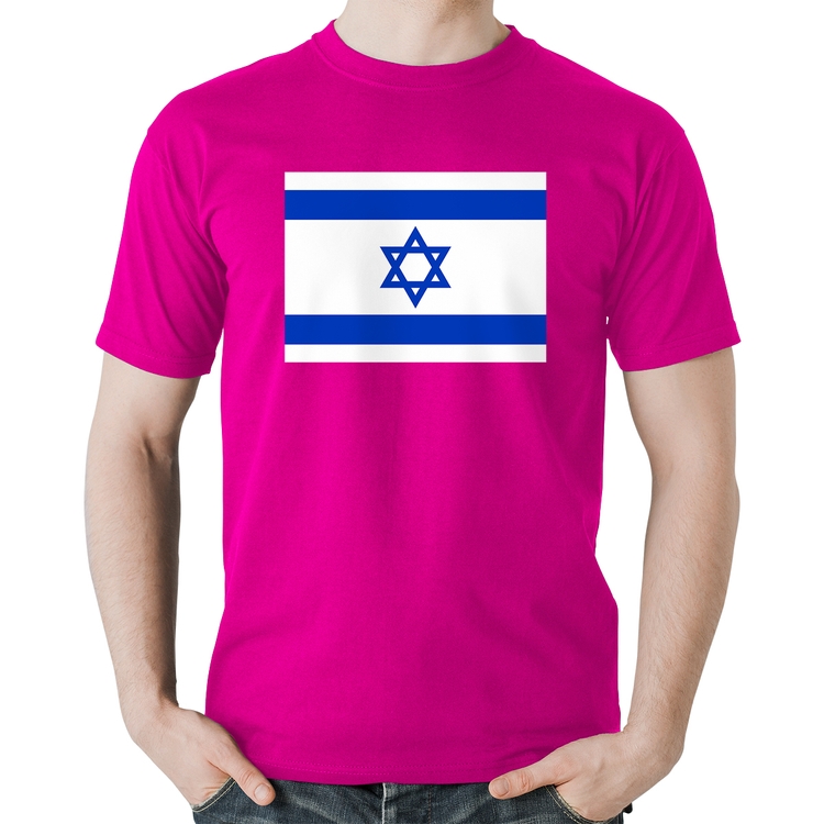 Camiseta Algodão Bandeira Israel - Rosa
