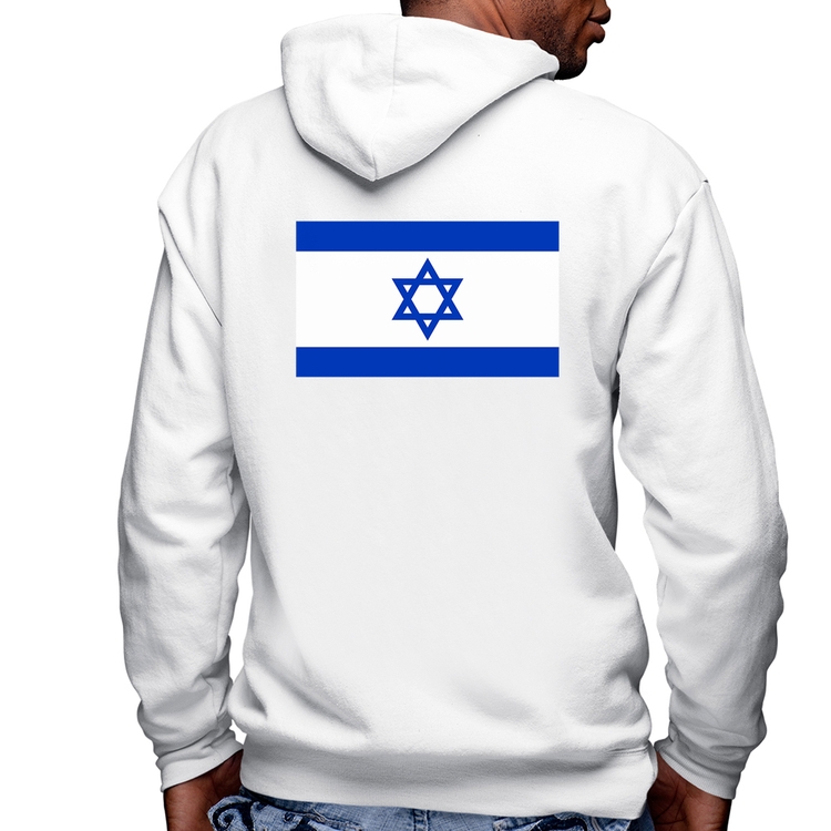 Blusa Moletom Bandeira Israel Masculina com Capuz e Zíper - Branca