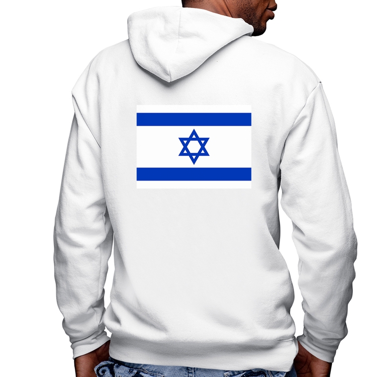 Blusa Moletom Bandeira Israel Masculina com Capuz e Zíper - Branca